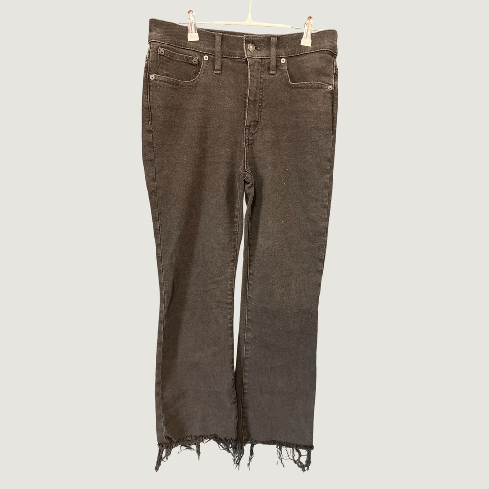 Madewell Cali Demi-Boot Jeans Womens 28 Black Frayed Hem Cropped Denim